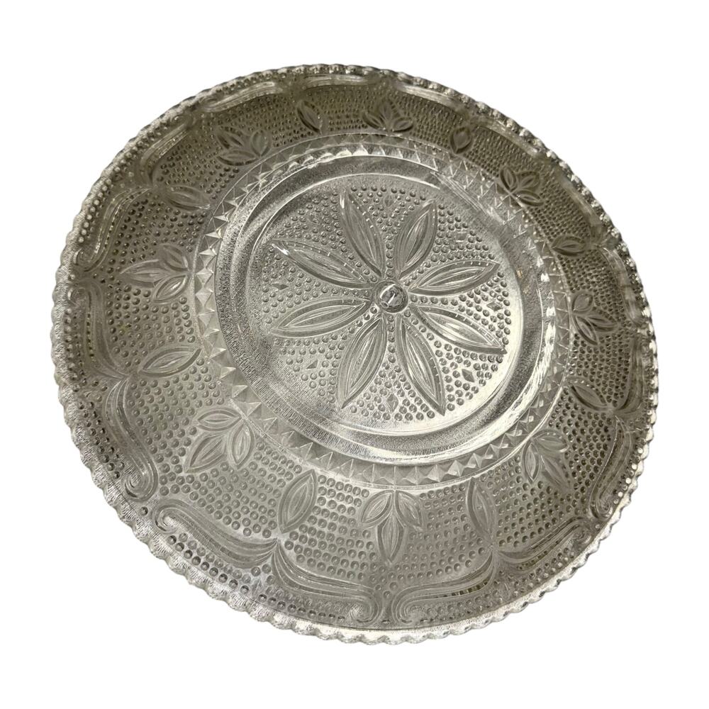 Antique EAPG Clear Pressed Glass Plate Hobnail Starburst 10 Inch - Picture 4 of 6